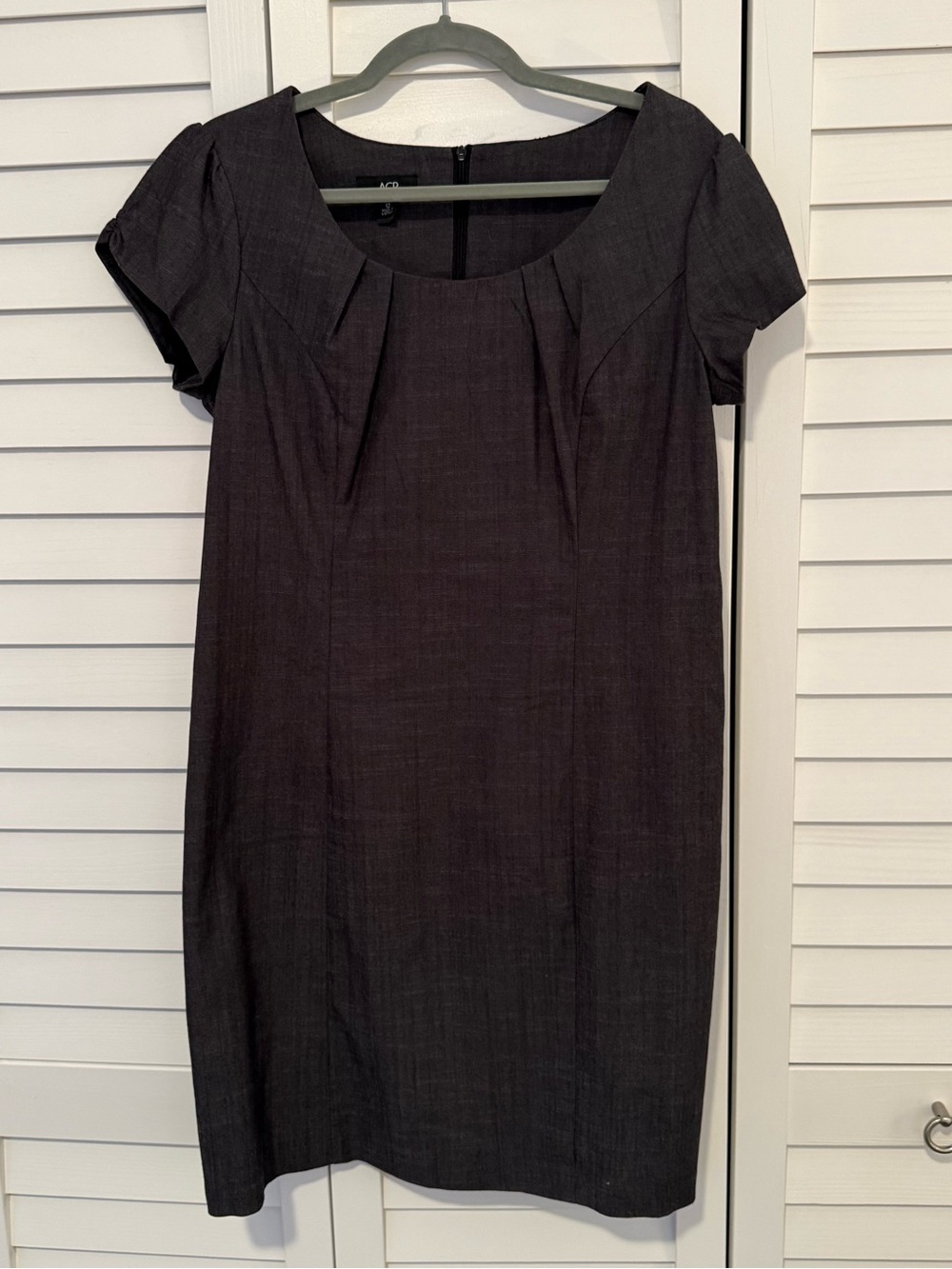 AGB Black Short Sleeve Charcoal Grey Scoop Neck Shift Dress, Business, Office
